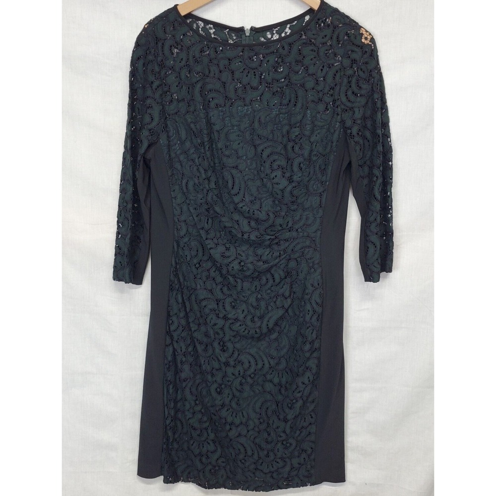 Ralph Lauren Dress Size 16 Green Black Lacy 3/4 Sleeve Womens